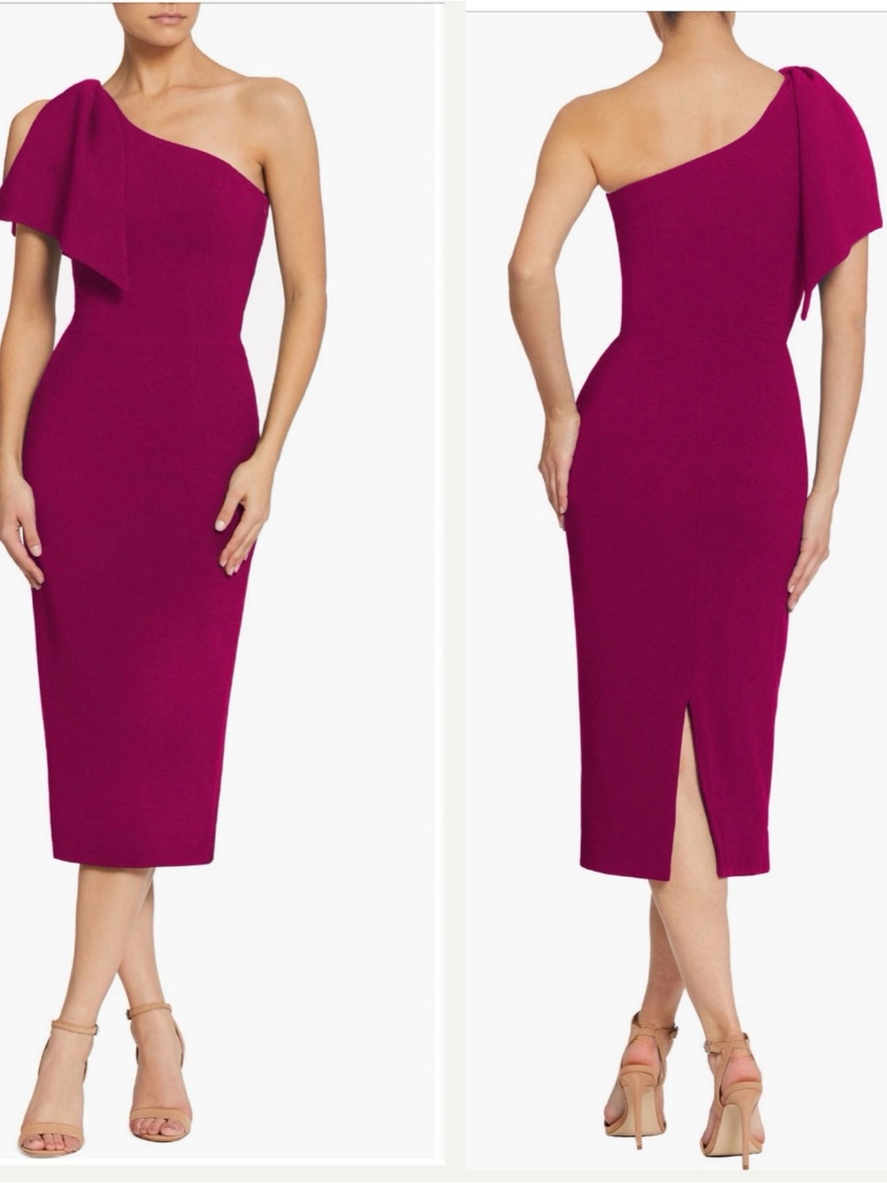 Dress the Population One-Shoulder Midi Dress Size Small in Dark Magenta